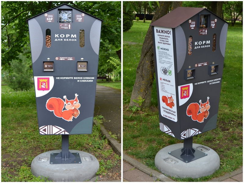 Автоматы с орешками для белок поставили в городском парке.